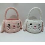 Hot Selling Easter Cute&Pretty Pink &White Plush Bunny Basket Toy for sale