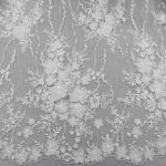 Delicate Embroidery Polyester On Nylon Mesh Lace Fabric With 3D Flower Design