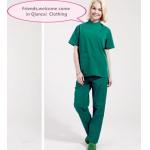 Stand Collar Scrubs Medical Uniforms , Short Sleeve Cotton Green Surgical Gown for sale