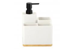 China Sand Stone Base White Polyresin Bathroom Caddy with Certification BSCI Soap Dispenser supplier