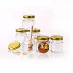 Custom Label Hexagon Shape 100ml 180ml 380ml Honey Glass Jar For Olive Fruit Jam for sale