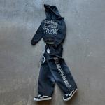 Custom Tracksuits Distressed Zip up Rhinestone Acid Wash Hoodie Jogger Set Vintage Sweat Suit Unisex Streetwear Sweatpants Set for sale