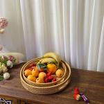 Multifunction Hand Woven Rattan Round Serving Tray Serving Basket With Cut