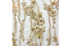 China Gold 140cm Width Machine Embroidery Lace Customized Lace Fabric For Dresses supplier