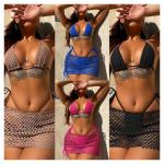 Summer Black Sexy Bikini 3 Piece Set Standard Thickness for sale