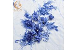 China MDX Royal Blue Lace Fabric / Beaded Bridal Lace Intricate Design supplier