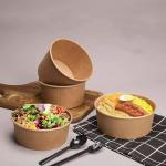 24oz Kraft Paper Food Container Eco Friendly Soup Salad With Lid for sale