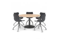 China 80cm Round Boardroom Table Black Conference Room With Black Metal Leg supplier
