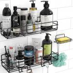 No Drilling Rustproof Traceless Adhesive Shower Wall Shelves Shower Caddy Basket Shelf with Soap Holder for sale