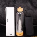 Round Glass Water Bottle With Natural Crystal Gemstone Center Elixir Crystal Point