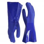 35cm Blue PVC Chemical Resistant Gloves With Sandy Finish And Cotton Liner