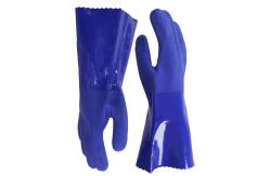 China 35cm Blue PVC Chemical Resistant Gloves With Sandy Finish And Cotton Liner supplier