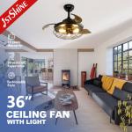 Lower Noise 1stshine Decorative Retractable Ceiling Fan with Remote Control and Light for sale