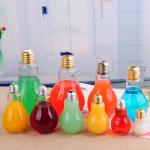 Light Bulb Shape Glass Beverage Bottle With Lid / Straws Customer Capacity