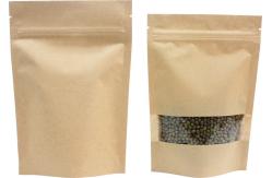 China Custom Printed Stand Up Kraft Paper Bag , Snack Bag Packaging With Window supplier