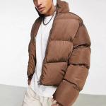 Custom Logo Plain Brown Workwear Thick Crop Top Unisex Padded Puffer Down Coat Jackets for sale