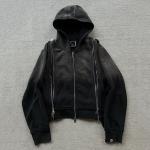 Custom Patch Triple Zip Up Heavy Weight French Terry Faded Acid Wash Hoodie