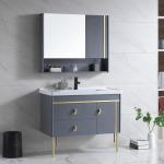 Solid Wood Floor Mount Bathroom Vanities With HD Silver Mirror for sale