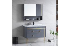 China Solid Wood Floor Mount Bathroom Vanities With HD Silver Mirror supplier