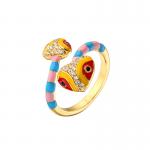 Colorful 24k Gold Plated Enamel Diamond Ring Open Heart Cobra Zircon For Women Girls for sale