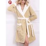 Quick Dry Hooded Soft Knee Length Bathrobe For Girls V Shaped Embossed Microfiber 100% Polyester for sale