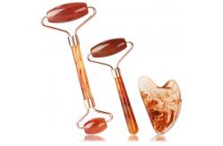 China Anti Aging Face Jade Roller Set Rose Quartz Massage Roller supplier