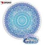 Mandala Printed Linen Beach Towel Circle Round Shaped With Tassels Fringe for sale