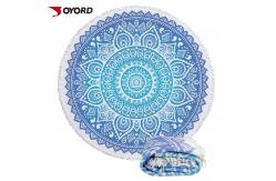 China Mandala Printed Linen Beach Towel Circle Round Shaped With Tassels Fringe supplier