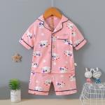 Summer Thin Cardigan Pajama Set Girls Short Sleeve Cute Cat Pyjamas for sale