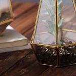 Custom Large Crystal Vases , Clear Gold Geometric Vase Metal + Glass Material