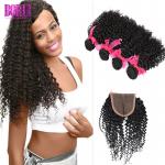 Brazilian Kinky Curly Virgin Hair , Brazilian Virgin Hair Extensions 4*4 Lace Closure for sale