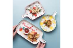 China Custom Printing Ceramic Plate Set , Pizza Ceramic Bake Pan With Double Handle OEM supplier