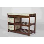 Walnut Classical Modern Wood Furniture Shoe Storage Bench Seat With 2 Fabric Drawers for sale