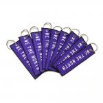 4 Inch Width Embroidered Key Chain , Custom Embroidered Keyring Yarn Twill Material