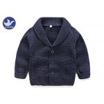 Lapel Collar Boys Navy Blue Cardigan Sweater , Children's Knitted Jackets Cotton for sale