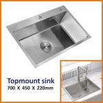 33 Stainless Steel Single Bowl  Kitchen Sinks 18 Gauge Top Mount 70x45 for sale