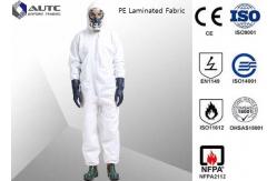 China S-XXL White PE Laminated Fabric With SMS Back Panel Chemical Protective Suit supplier