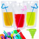 500ml 750ml Transparent Drink Liquid Packaging Pouch With Straw And Handle for sale