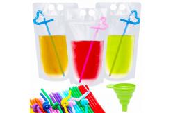 China 500ml 750ml Transparent Drink Liquid Packaging Pouch With Straw And Handle supplier