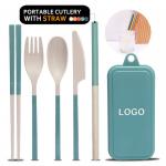 Portable 5-PC Green Wheat Straw Fibre Cutlery Set Versatile Biodegradable Diningware Accessories Sustainable And Suitable For Hot And Cold Meals for sale