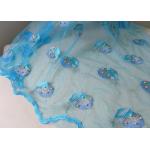 Luxurious Embroidery Ice Blue Beaded Lace Fabric With Ginkgo Leaf Gold Pearl