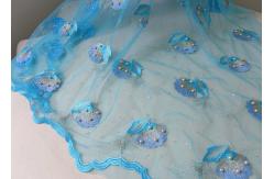 China Luxurious Embroidery Ice Blue Beaded Lace Fabric With Ginkgo Leaf Gold Pearl supplier