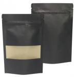 Multi Size Doypack Stand Up Kraft Heat Sealable Paper Pouch Black With Window for sale