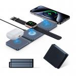 Blue Compact Foldable 3 in 1 Wireless Travel Charger 15W for iPhone Airpods iWatch for sale