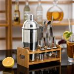 Rustproof 24oz 13Pcs Stainless Steel Cocktail Set With Wooden Stand Base for sale