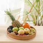 Multifunction Hand Woven Rattan Round Serving Tray Serving Basket With Cut