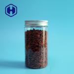Round Straight 70mm Snacks Transparent Plastic Jar With Aluminum Cover 490ml