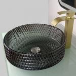 Diamond Shape Crystal Wash Basin 22 Inch Transparent Black Round Countertop Sink