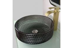 China Diamond Shape Crystal Wash Basin 22 Inch Transparent Black Round Countertop Sink supplier