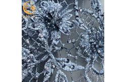 China Stylish Customized Grey Lace Fabric Mesh Embroidered Beaded Bridal Fabric supplier
